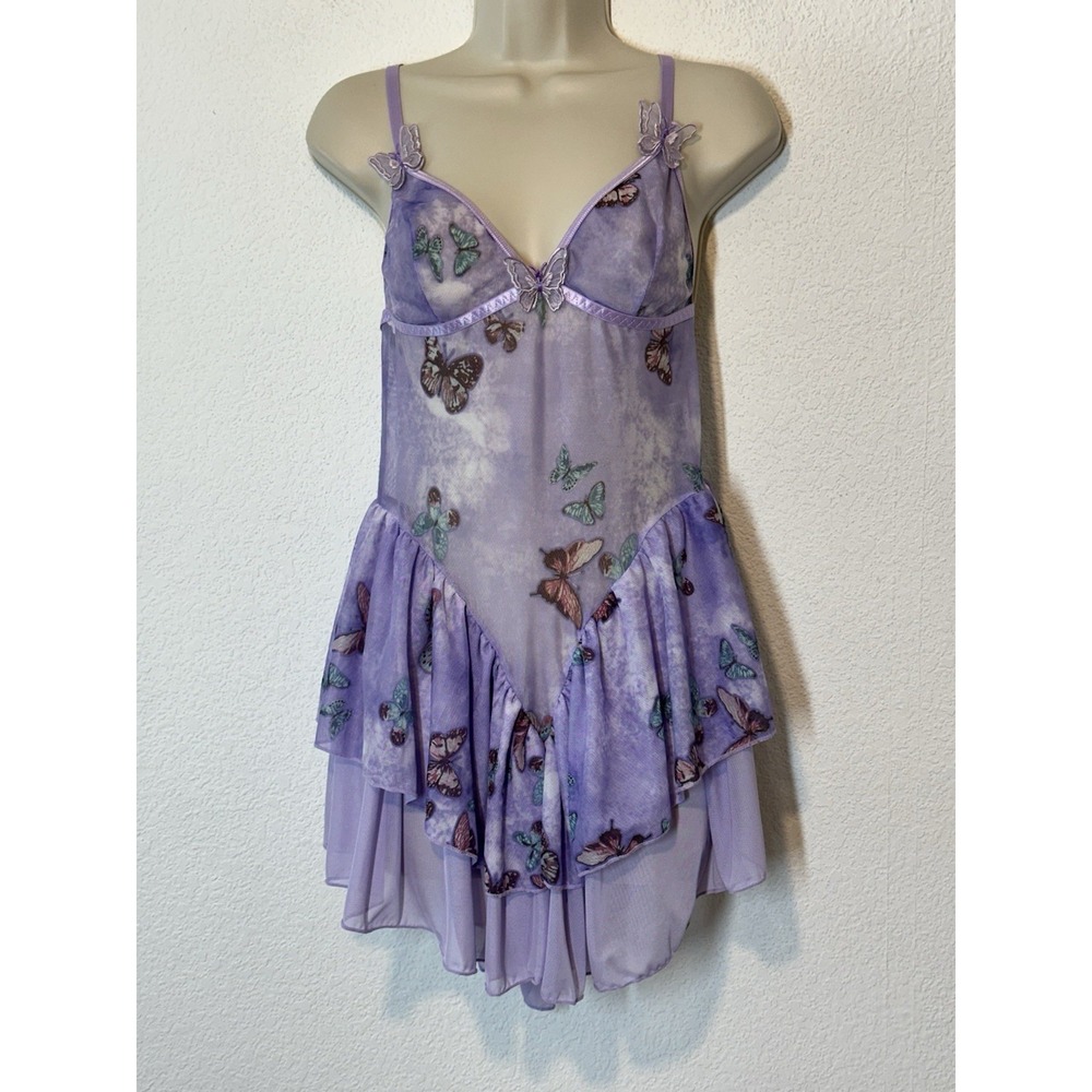 Y2K Purple Sheer Butterfly Nightie Lingerie Dress Aysmmetric Fairy Boho Festival